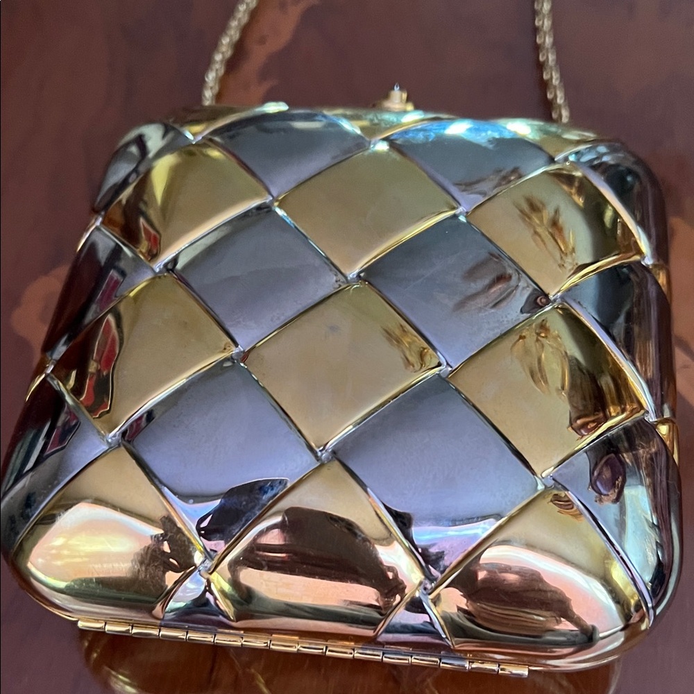 Vintage Nordstrom Gold & Silver Quilted Design Metallic Finish Chic Clutch Bag